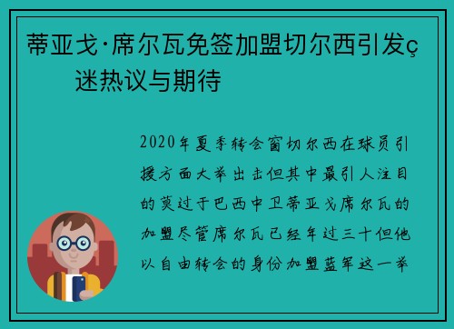 蒂亚戈·席尔瓦免签加盟切尔西引发球迷热议与期待